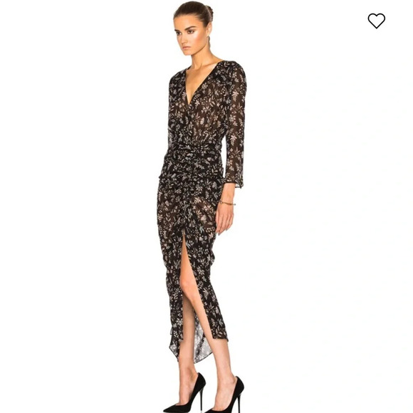 Veronica Beard Merrill Drawstring Silk Long Sleeve Midi Dress Black Size 0 - Picture 3 of 13